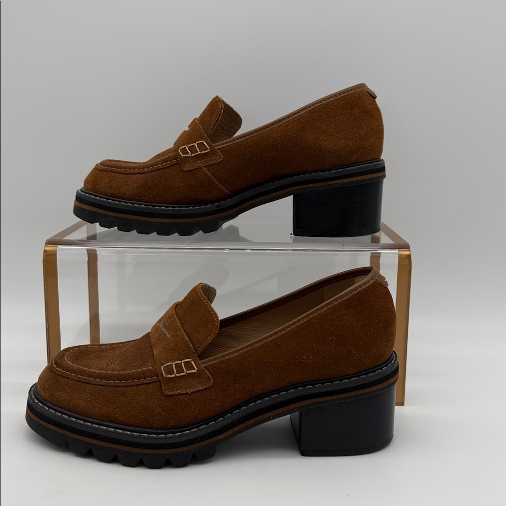 Bernardo Selma Lug Chunky Sole Suede Penny Loafer Tobacco Split Suede - Picture 3 of 14